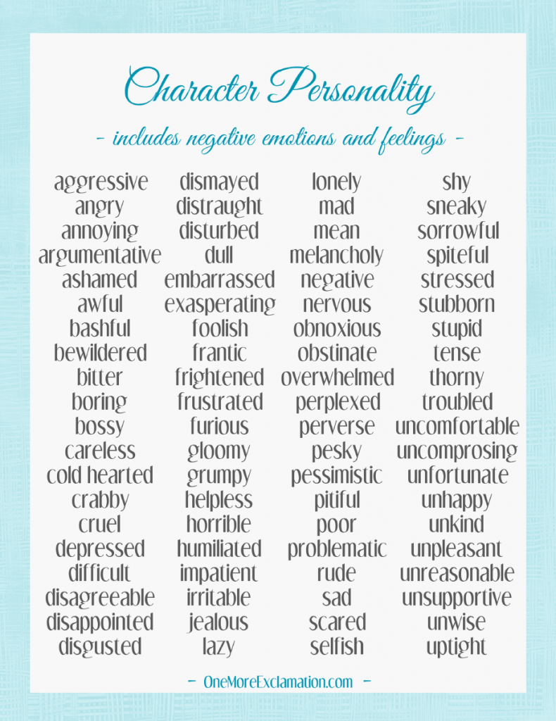 Character Negative Personality Traits List