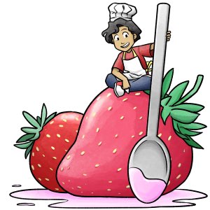 Lil Peter chef on a strawberry in Once Upon a Plate